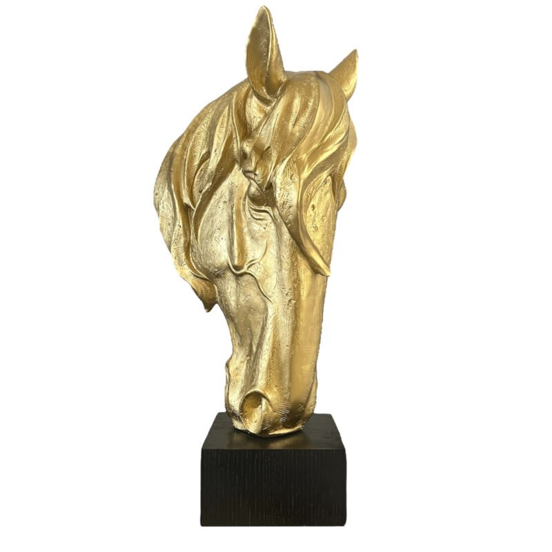 Złota matowa figurka Koń na czarnym podeście 76 cm - obrazek 2