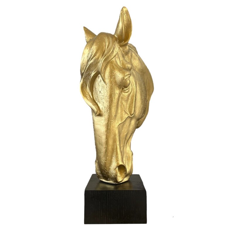 Złota matowa figurka Koń na czarnym podeście 76 cm - obrazek 3