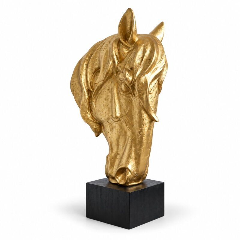 Złota matowa figurka Koń na czarnym podeście 76cm