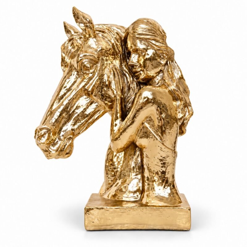 Złota figurka Kobieta i Koń 34cm