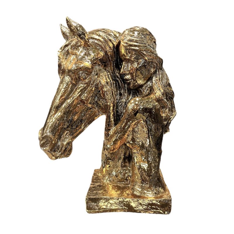 Złota figurka Kobieta i Koń 34 cm
