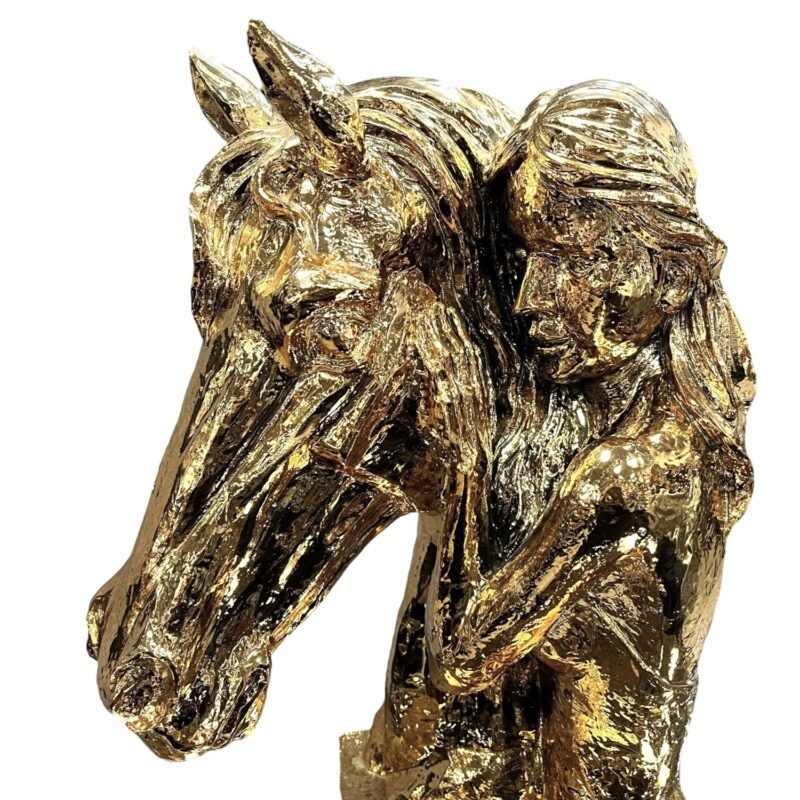 Złota figurka Kobieta i Koń 34 cm - obrazek 2