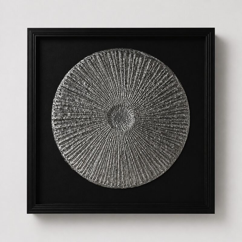 Obraz srebrne koło za szkłem 85x85cm